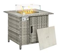 Fire Pit Table Garden Gas Rattan Rain Cover Windscreen Lava Stone 50,000 BTU