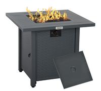 Fire Pit Table Grey 71x71x63cm Steel & Stainless Steel Rattan-Effect 40,000BTU +