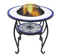 Fire Pit Table Mosaic Blue & White Ceramic 68x68x60cm Steel Stand Outdoor Patio