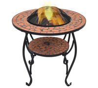 Fire Pit Table Terracotta 68x68x60cm Steel Ceramic Mosaic Outdoor BBQ 4LegStand