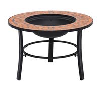 Fire Pit Terracotta 68cm Steel & Ceramic Bowl with Tabletop & 3-Leg Stand Patio