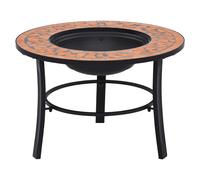 Fire Pit Terracotta 68cm Steel & Ceramic Bowl with Tabletop & 3-Leg Stand Patio