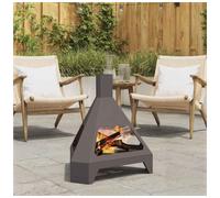 Fire Pit Triangular Black Steel 50x43x52cm Compact Outdoor Wood-Burning Patio XL