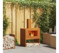 Fire Pit Weathered Brown Cold-Rolled Steel 60x40x96 cm Rectangular Outdoor Patio