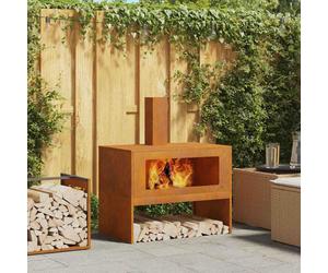 Fire Pit with Chimney 80x50x96 cm Large Weathering Steel Fireplace