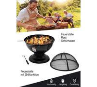 Fire Pit With Spark Screen Grill Function Ø57Cm Including Grate And Lid Garden