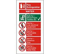 Seco Water Fire Extinguisher Sign, 100mm x 200mm - Photoluminescent Self Adhesive Vinyl, White