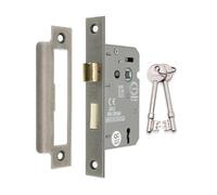 Fire Rated Door Sash Locks CE BS Rated Mortice 3 Lever 63mm or 75mm (Pewter, 63mm)
