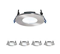 Fire Rated Downlights, Brushed Chrome Ultra Slim Bathroom/Shower IP65 Ceiling Lights, Anti-Glare LED Natural White 5000K, 9W 460 Lumens, 120 Degree Wide Beam Angle, Long-Life 30,000 Hours - Pack of 4