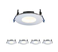 Fire Rated Downlights, Chrome Ultra Slim Bathroom/Shower IP65 Ceiling Lights, Anti-Glare LED Warm White 3000K, 9W 460 Lumens, 120 Degree Wide Beam Angle, Long-Life 30,000 Hours - Pack of 4