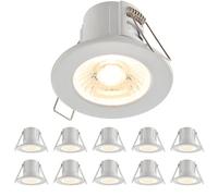 Fire Rated Downlights, Matt White Slimline Bathroom/Shower IP65 Waterproof Ceiling Lights, LED Warm White 3000K, 4W 500 Lumens, 60 Degree Beam Angle, Long-Life 30,000 Hours - Pack of 10