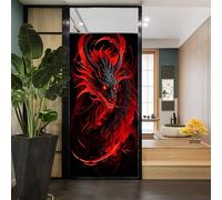 Fire Red Dragon Window Privacy Film Retro Power Ancient Fantasy Creature Stained Glass Window Film Sun Blocking Heat Control Decorative Window Covering Film for Home Office 17.7Wx23.6L inch