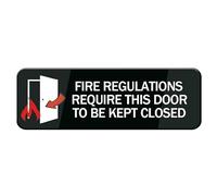Fire Regulations Require This Door To Be Kept Closed Sign For Door, Acrylic Plastic, Black And White, Rounded Corners, Durable, Long Lasting With Double Sided Tape - 10 Inch X 3 Inch