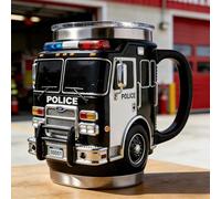Fire Rescue Mug - for The Bravest 3D Fire Truck Coffee Mug,Handcrafted Fires Rescue Car Coffee Mugs,Double Wall Stainless Steel Insulated Tumbler for Firefighters Gift,Coffees & Truck Lovers