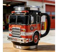 Fire Rescue Mug for The Bravest Handcrafted Fire Rescue Car Coffee Mug,Durable Drinkware for Hot & Cold Drinks,Fires Truck Design Stainless SteelMug,Unique Gift Fireman