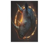 Fire Rhino Head 1000 Pieces Wooden Jigsaw Puzzle for Adults Puzzles Brain Exercise Challenge High Difficulty Game for Kids 78×53cm