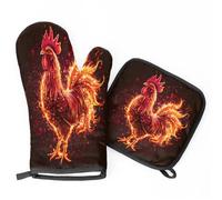 Fire Rooster Chicken Oven Mitts & Pot Holders BBQ Gloves, Heat Resistant Kitchen Oven Gloves Hot Pads for Cooking Baking Grilling