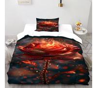 Fire Rose Double Duvet Set Flower Totem - Ultrasoft Hypoallergenic Reversible Quilt Cover With Zipper Closure Single(135x200cm)