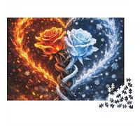 Fire Rose Heart 1000 Pieces Jigsaw Puzzle Fire Vs Ice Rose - Brainteasing Challenge for Adults38x26cm/1000pcs