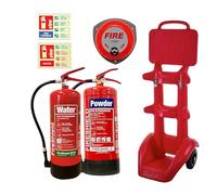 Fire Safety Pack For Construction Sites, Jonesco Firekart Trolley, Rotary Fire Alarm Bell, 6kg Powder Fire Extinguisher & 6ltr ECO Water Fire Extinguisher, Powder & Water Extinguisher ID Signs