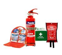 Fire Safety Pack For Home, Flat, Kitchen and Caravans, 1kg ABC Powder Fire Extinguisher, 1m x 1m Fire Blanket, First Aid Kit and Burns Kit | 4 Piece Safety Kit