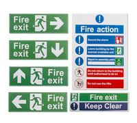 Fire Safety Sign Set of 6, Self-Adhesive Fire Exit Keep Clear Sign & Action Notice Signs Pack Durable Safety Stickers for Indoor Outdoor Use Emergency Exit Door Signage(Right, Left, Up, Down Arrow)