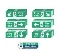 Fire Safety Signs Pack, 20 Signs with Right Arrow, Left Arrow, Up Down, Angle down, Fire Exit, Fire Action Notice, Fire Door Keep Shut, 300 x 100mm, Strong Adhesive