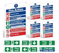 Fire Safety Signs Pack of 11, Fire Action Notice & Emergency Exit Signs | Self-Adhesive Exit Stickers & Pre-Drilled Fire Action Signs, 11 Piece Pack for Offices, Schools and Buildings