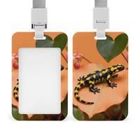 Fire Salamander on Begonia Badge Holder with Lanyards Retractable Vertical Plastic Id Badge Holder Name Key Card Holders Case for Teacher Nurse Doctor Office Gift for Coworkers