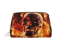 Fire Skeletons Leather Makeup Bag, Large-Capacity Travel Storage Bag, Dual-Purpose Toiletries and Makeup Bag