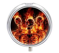 Fire Skeletons Pill Box Cute Round Pill Box 3 Compartment Decorative Pocket Purse Portable Mini Travel Medicine Tablet Vitamin Fish Oil Holder Organizer Pill Case