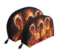Fire Skeletons Portable Shell Makeup Bag Set (2 Pieces), Zippered Travel Toiletry Bag For Cosmetics