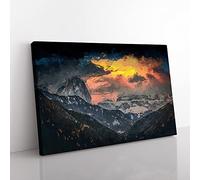 Fire Skies In Abstract Modern Art Canvas Wall Art Print Ready to Hang, Framed Picture for Living Room Bedroom Home Office Décor, 50x35 cm (20x14 Inch)