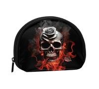 Fire Skull Rose Minis Storage Bag Shell Wallet Small Coin Purse with Minis with Zipper Change Purse for Coin Keys You Can Also Store Any Small Objects You Want
