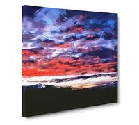 Fire Sky Above the Mountain Canvas Print | Gallery Wrapped 30mm Frame Wall Art | 20x20 inches | Ready to Hang | Abstract Landscape Picture | Living Room Bedroom Lounge Office