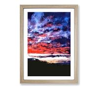 Fire Sky Above The Mountain in Abstract Framed Print | A2 Oak Framed Wall Art | Ready to Hang | Abstract Landscape Picture | Living Room Bedroom Lounge Office