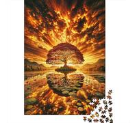Fire Sky Tree Landscape Jigsaw Puzzles for Adults: Fiery Tree Reflection Art Educational Games for The Whole Family Women 70x50cm/1000pcs