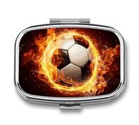 Fire Soccer Ball Pill Box 2 Compartments Portable Travel Pill Case Mini Medicine Organizer for Pocket Purse Metal Waterproof Medicine Container Holder Vitamin Fish Oil