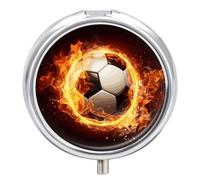 Fire Soccer Ball Pill Box, 3 Compartment Small Pill Case Waterproof Travel Pill Organizer for Pocket Or Purse Portable Mini Medicine Tablet Vitamin Holder Pill Case