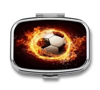 Fire Soccer Ball Pill Box Medicine Pill Organizer Small Pill Case Travel Pill Container Portable Pill Case for Pocket 2 Compartment Pill Holder Pill Boxes for Travel