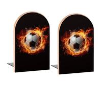 Fire Soccer Book Ends Decorative Wood Bookends for Shelves Room Desk Home Office Book Stoppers for Magazines,Books, DVDs 2 Pieces