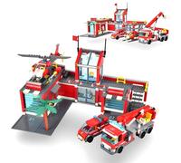 Fire Station Building Blocks Set, City Fire Truck,Helicopter & Fighter Emergency Architecture Building Model, STEM DIY Building Toys with Minifigures for Home Decor, Creative Gift for Adults & Teens