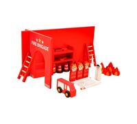 Fire Station Playset Toys for Firefighter Imagination, Wood Figures for Children Birthday Gifts