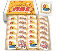 Fire Themed Cookies Firefighter Truck Theme Party Favors | Individually Wrapped 24 Pack Fire Theme Cookie | Birthday Treats for Kids and Adults Boys Girls