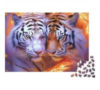 Fire Tiger Duo 1000 Piece Twin Tigers Fire Portrait Jigsaw Puzzle For Adults Thick Card Board Stress Relief Educational Game Wall Decoration & Gifts 52x38cm/1000pcs