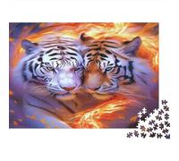 Fire Tiger Duo 1000Pc Adult Jigsaws: Two Fiery Tigers Face Forward for Adults Challenging & Brainteasing Puzzle Games 52x38cm/1000pcs