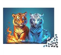 Fire Tiger Mythic 1000 Piece Fire Ice Twin Tigers Art Jigsaw Puzzle For Adults Thick Card Board Relaxation Educational Game Great Gift Idea 52x38cm/1000pcs