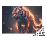 Fire Tiger Mythic 1000 Pieces Jigsaw Puzzles Adults Tiger Fire Roar Fierce Premium Thick Sturdy Vibrant Challenging Hard Stress Relief 38x26cm/1000pcs
