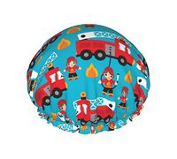 Fire to The Rescue Fire Fighters Truck Shower Caps Multi-Purpose Elastic Bath Cap Waterproof Hair Bonnet Caps for Spa/Salon/Home Use/Hotel/Travel