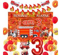 Fire Truck 3rd Birthday Decoration Sound the Alarm I Am 3 Birthday Decorations Sound the Alarm I Am Happy Birthday Banner, Backdrop, Cake Topper Firemen Birthday Decorations for 3rd Birthday Supplies